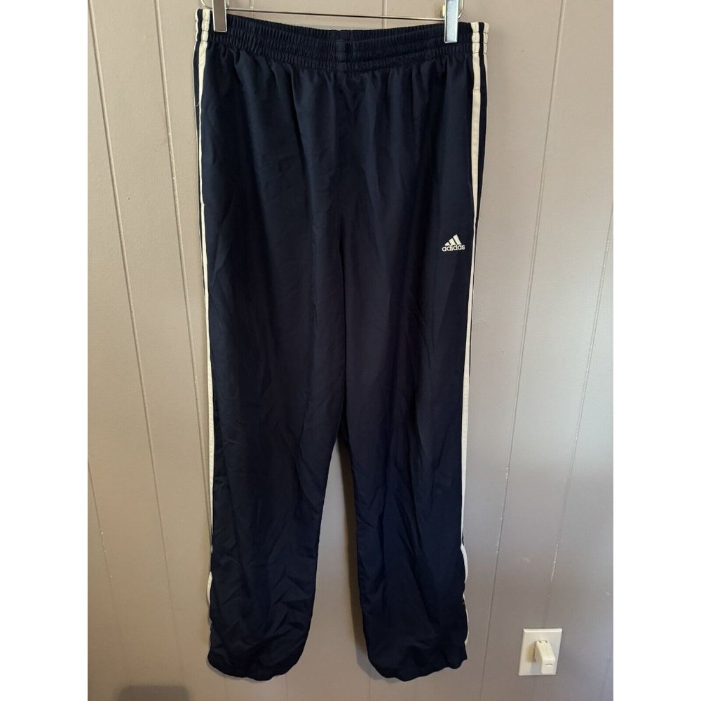 Adidas L Navy Shell Windbreaker Vintage Track Pants Wide Zip Ankle